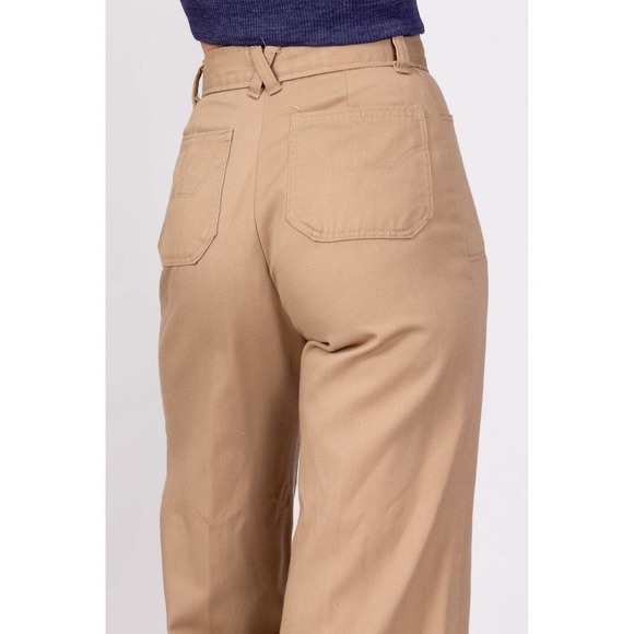 70s High Waisted Khaki Twill Flared Pants - Extra Small, 24" | H.I.S. Flares - Picture 6 of 8